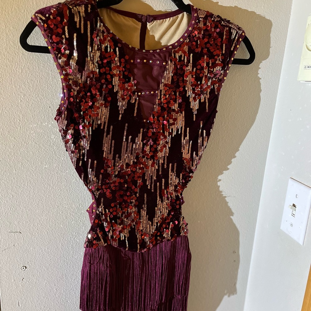 Weissman SA Sequin Fringe Dance Costume in Burgundy and Gold Used